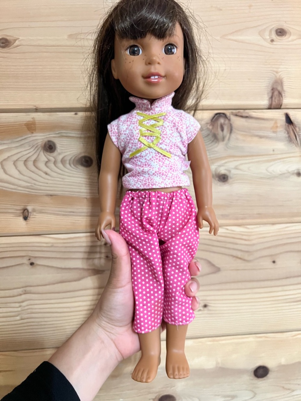 American Girl Pink Polka Dot Doll Outfit with Patterned Top